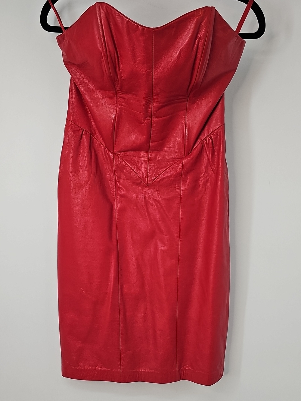 Wilson's Strapless Red 100% Leather Sweetheart Neckline Smocked Back Dress Y2K - Picture 11 of 14